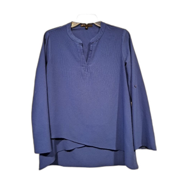 Gibson Rroyal blue blouse top, long sleeves or 3/4 sleeves, asymmetrical hem, XS - Picture 5 of 7